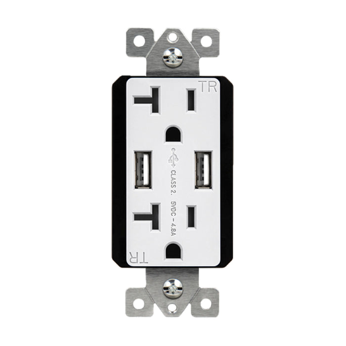 Enerlites 62001-TR2USB-CC Dual USB Charger 4.8A with 20A Tamper-Resistant Duplex Receptacles