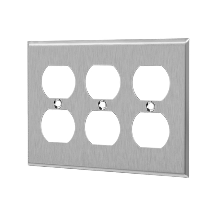 Enerlites 7723 3-Gang Duplex Receptacle Metal Wall Plates, 10-Pack