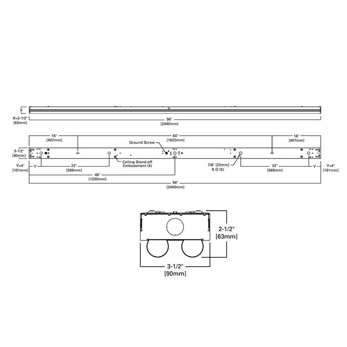 Metalux ST2 8-ft 78W LED Dual Lens Strip Light, CCT Selectable