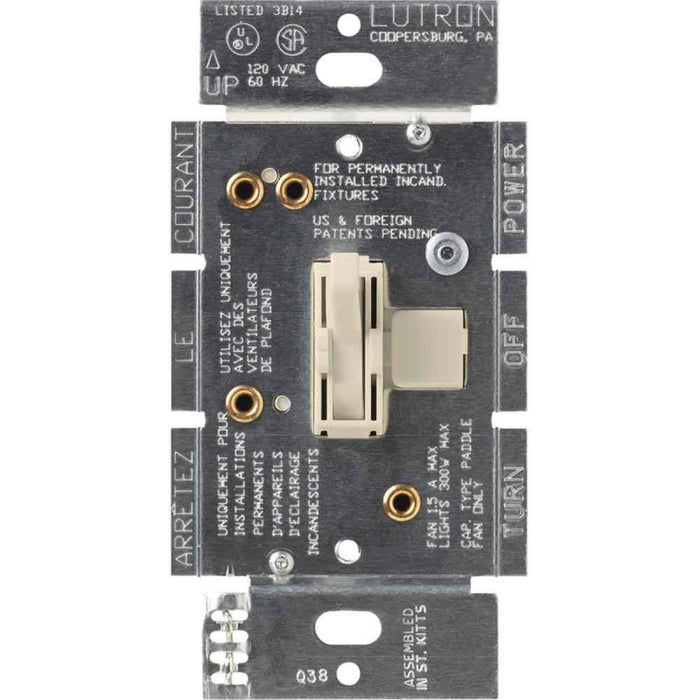 Lutron AY2-LFSQ Ariadni Toggler 1.5 Amp Single Pole 3-Speed Fan Control And Dimmer
