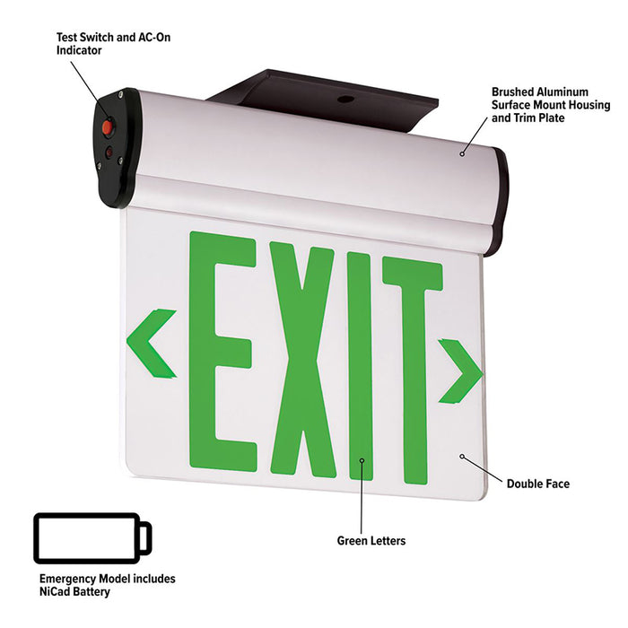 Compass CEL Series Edge-Lit LED Exit Sign with Battery - Double Face, Green Letters