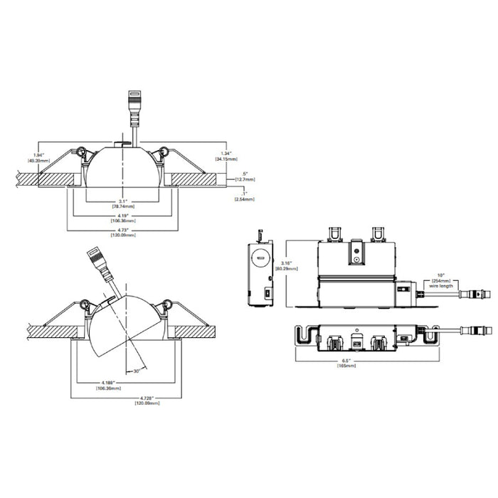 Halo HLA4 4" Round LED Adjustable Canless Direct Mount with Remote Driver/Junction Box, 600 Lumens, 90CRI, 120V
