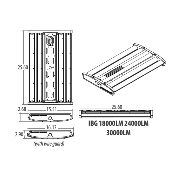 Lithonia IBG 105W LED High Bay, 18000 Lumens, 4000K 120-277V 25.6"L 15.51W 2.68"H 120-277V