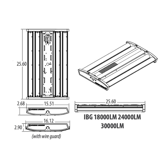 Lithonia IBG 105W LED High Bay, 18000lm, 5000K  25.6"L 15.51W 2.68"H 120-277V