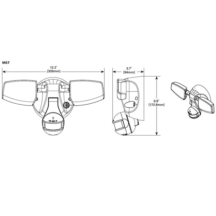 Halo PC LED Twin Head Flood 13W LED with Motion Floodlight Series and Selectable CCT