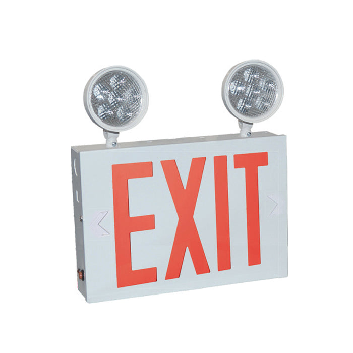 Nora NEX-751 LED Exit & Emergency Combo with 2 Adjustable Heads, Heavy Duty Steel Case - Red Letters