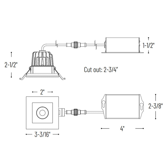 Nora NM2-2SDC 2" 8W Square LED Recessed Downlight, 3000K