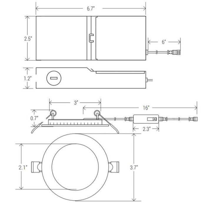 Elite RL375 3" Round Slim LED Recessed, 500 lumens, Selectable CCT