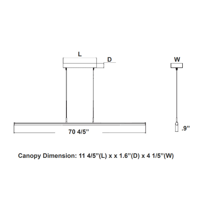 Westgate SDTL 6-ft 25W/40W/50W LED Linear Tube Decorative Suspension Light, CCT Adjustable