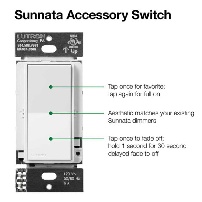 Lutron ST-AS Sunnata LED+ Accessory Switch, only for use with Sunnata LED+ Dimmers