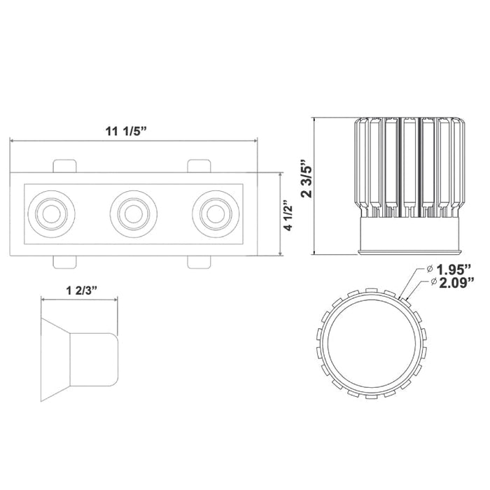 Westgate LRD 11" Architectural Winged Recessed Lights, Triple Slot, 5000K