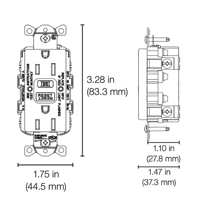 Lutron CAR-15-GFST Claro 15A Duplex Tamper-Resistant Self Testing GFCI Receptacle