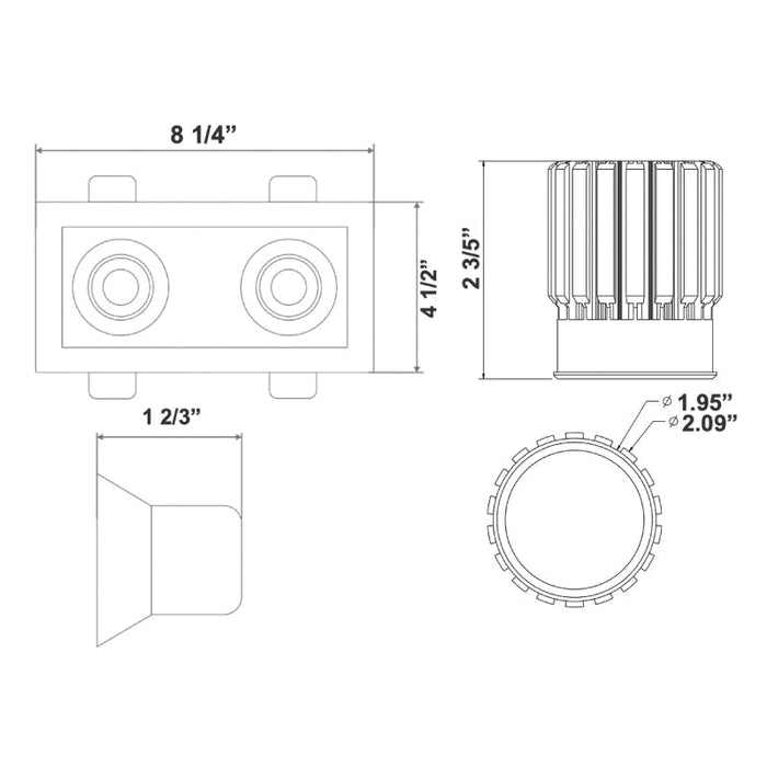 Westgate LRD 8" Architectural Winged Recessed Lights, Double Slot, 4000K