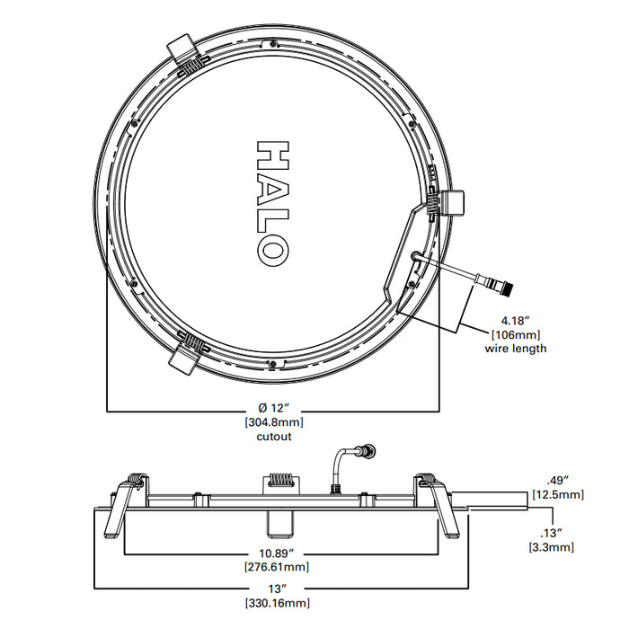 Halo HLB 12" 31W Slim Low-Glare Canless LED Lens Downlight 1300/1900/2300 lm, 27/30/35/40/5000K Selectable, 120-277V, Matte White
