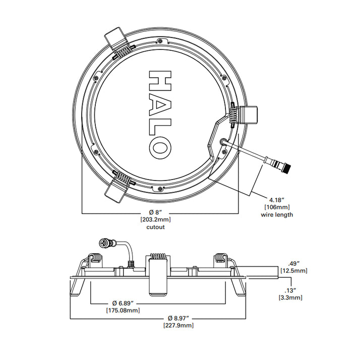 Halo HLB 8" 31W  Slim Low Glare Canless LED Lens Downlight, 1400/1900/2400 lm, 27/30/35/40/5000K Selectable, 120/277V, Matte White