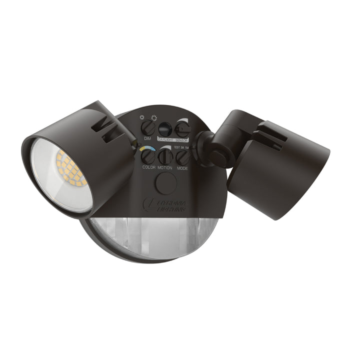 Lithonia Contractor Select HGX-ALO 2-Head HomeGuard LED Security Floodlight Adjust Lumens and Motion Sensor, Switchable CCT - Dark Bronze