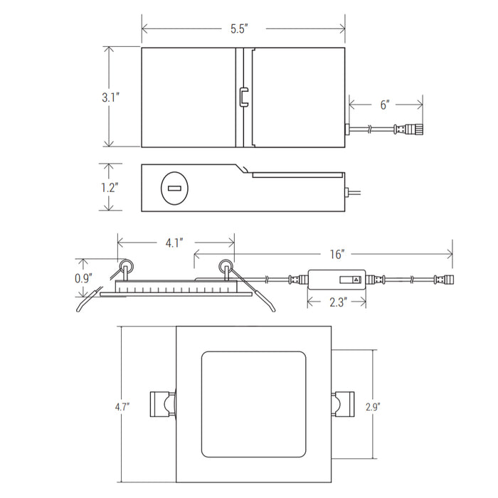 Elite RL476 4" 12W Square Slim LED Retrofit, Selectable CCT